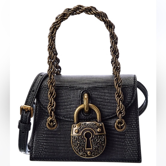 MOSCHINO NWT  Black Solid Padlock Crossbody Leather Handbag - Picture 7 of 10